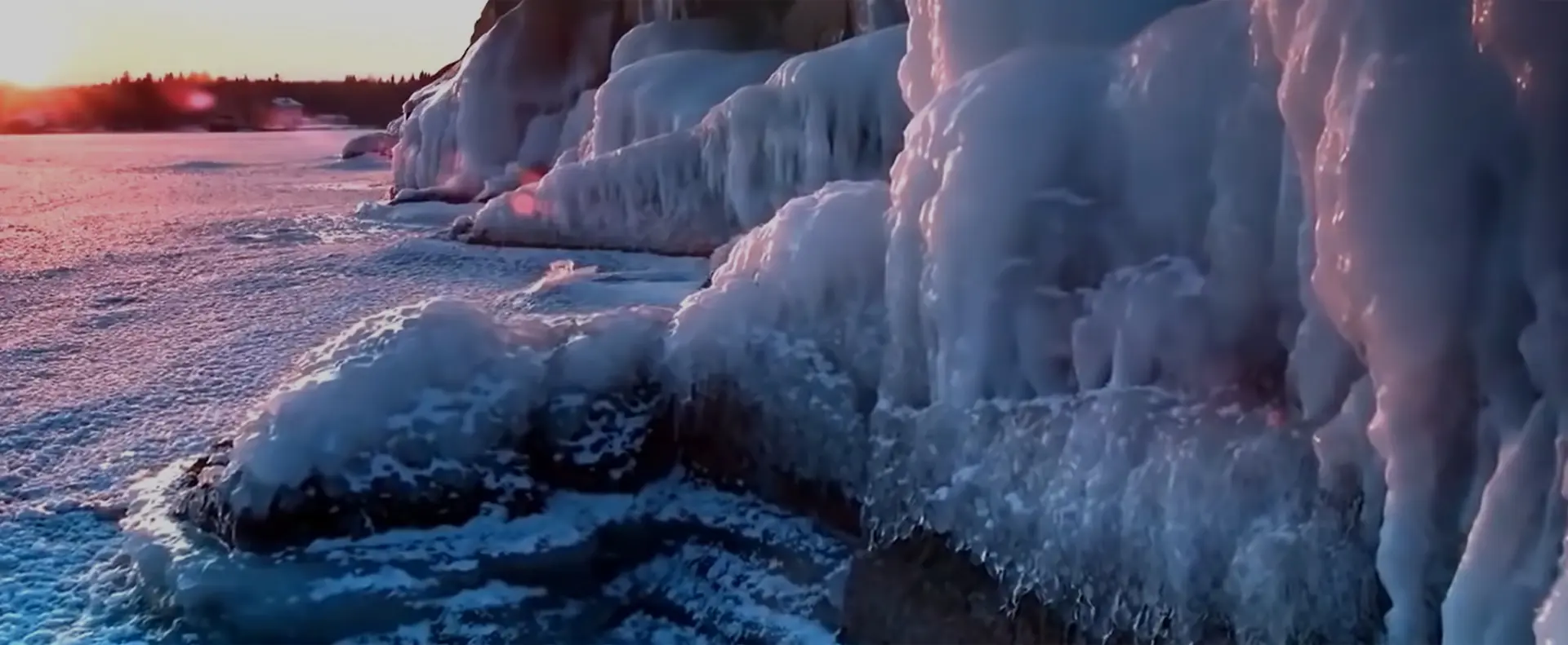 A close up of some ice formations on the water